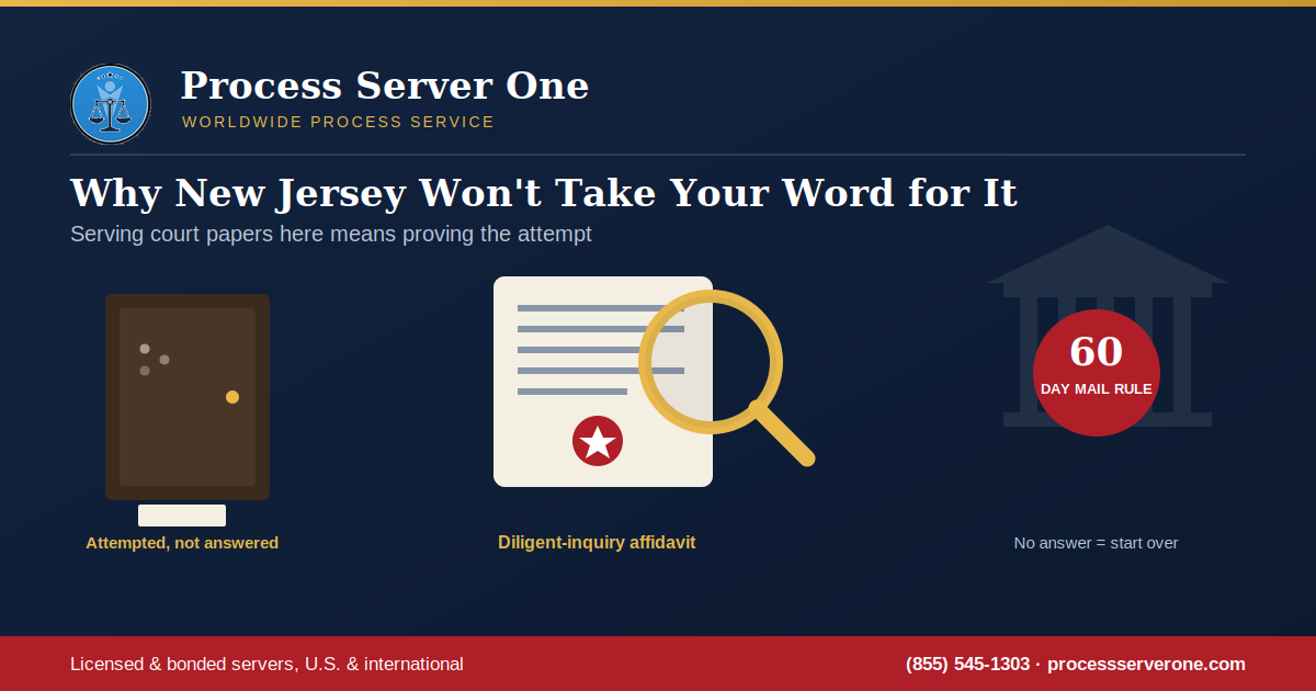 Process server serving court papers in New Jersey outside a county courthouse