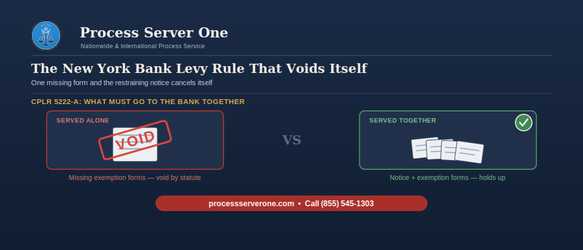 bank-levy-in-new-york-branded Process server preparing a bank levy in New York with the required EIPA exemption notice
