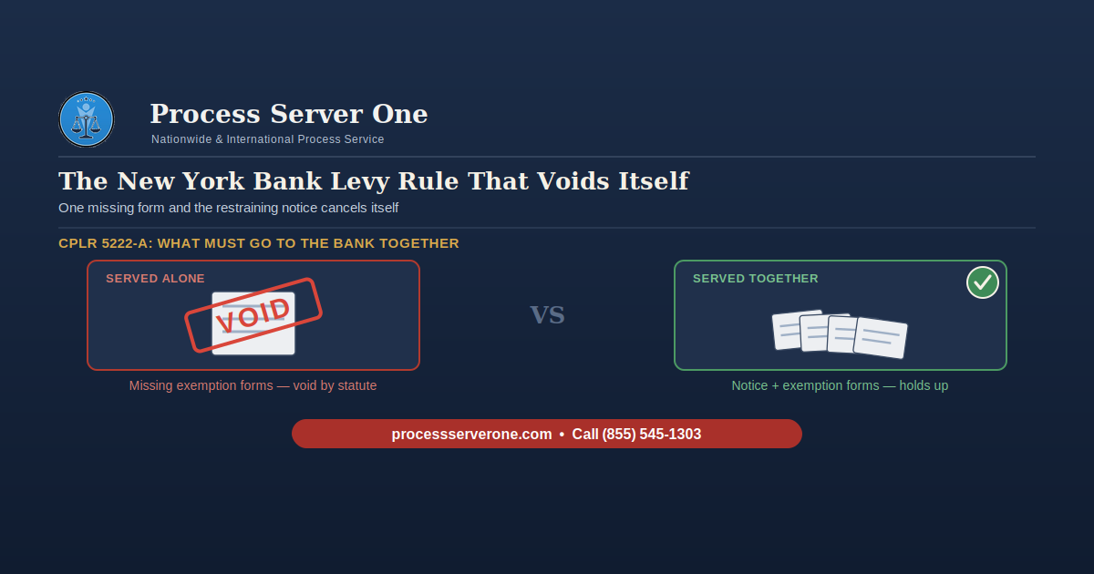 Process server preparing a bank levy in New York with the required EIPA exemption notice