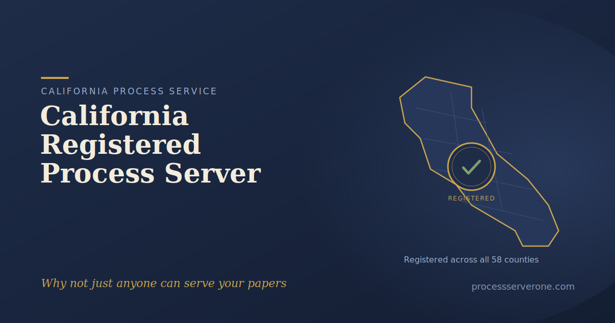 California registered process server delivering legal documents outside a county superior court