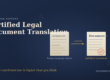 Translator preparing certified legal document translation with a certificate of accuracy stamp