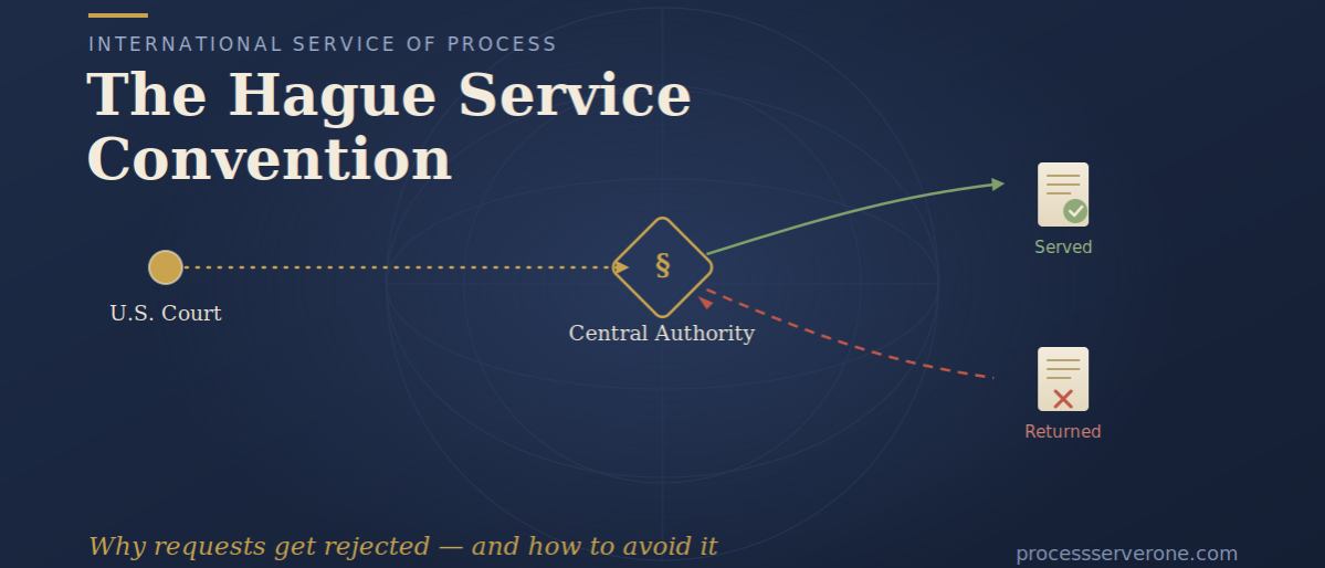 hague-service-convention-featured Attorney reviewing Hague Service Convention paperwork and USM-94 form for international service