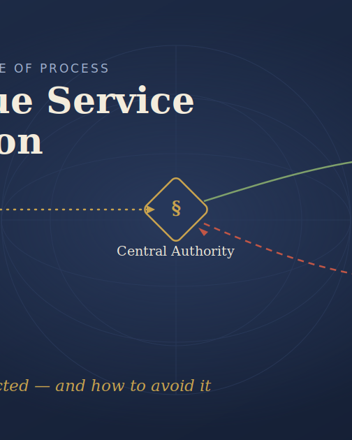 Attorney reviewing Hague Service Convention paperwork and USM-94 form for international service