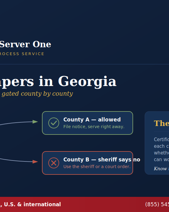 Process server serving papers in Georgia outside a county courthouse