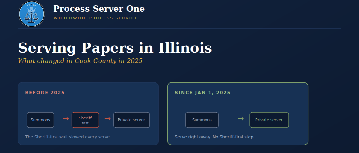 serving-papers-in-illinois-branded Process server serving papers in Illinois outside the Cook County courthouse in Chicago