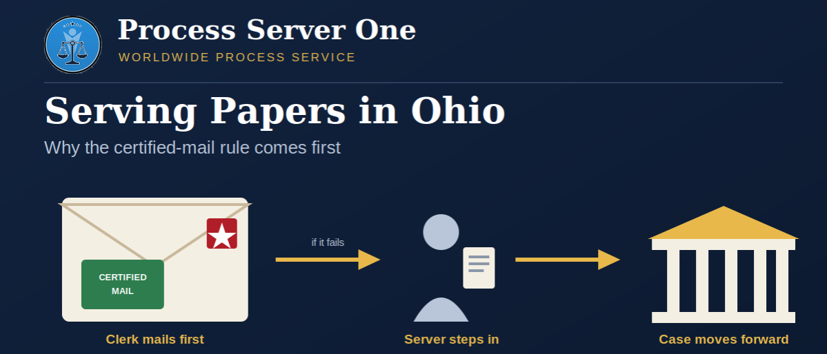 serving-papers-in-ohio-branded Process server serving papers in Ohio outside a county courthouse