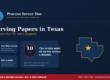 Certified process server serving papers in Texas outside a county courthouse