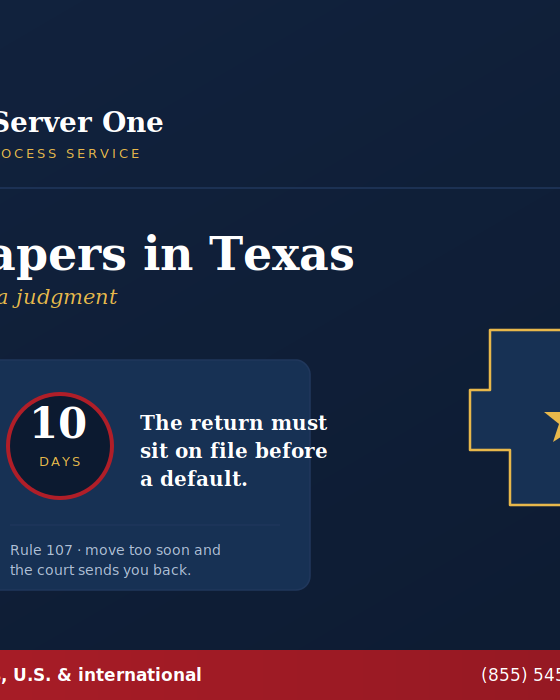 Certified process server serving papers in Texas outside a county courthouse