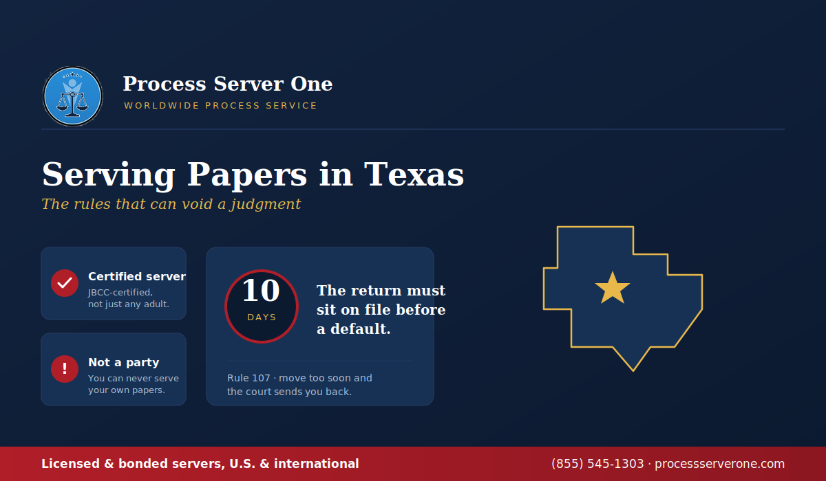 Certified process server serving papers in Texas outside a county courthouse