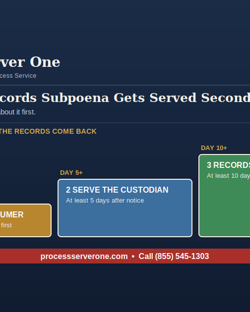 Process server preparing to serve a subpoena in California with a notice to consumer form